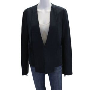 Philip Stein Womens Wool Layered Collar Accent Blazer Jacket Dark Blue Size 10
